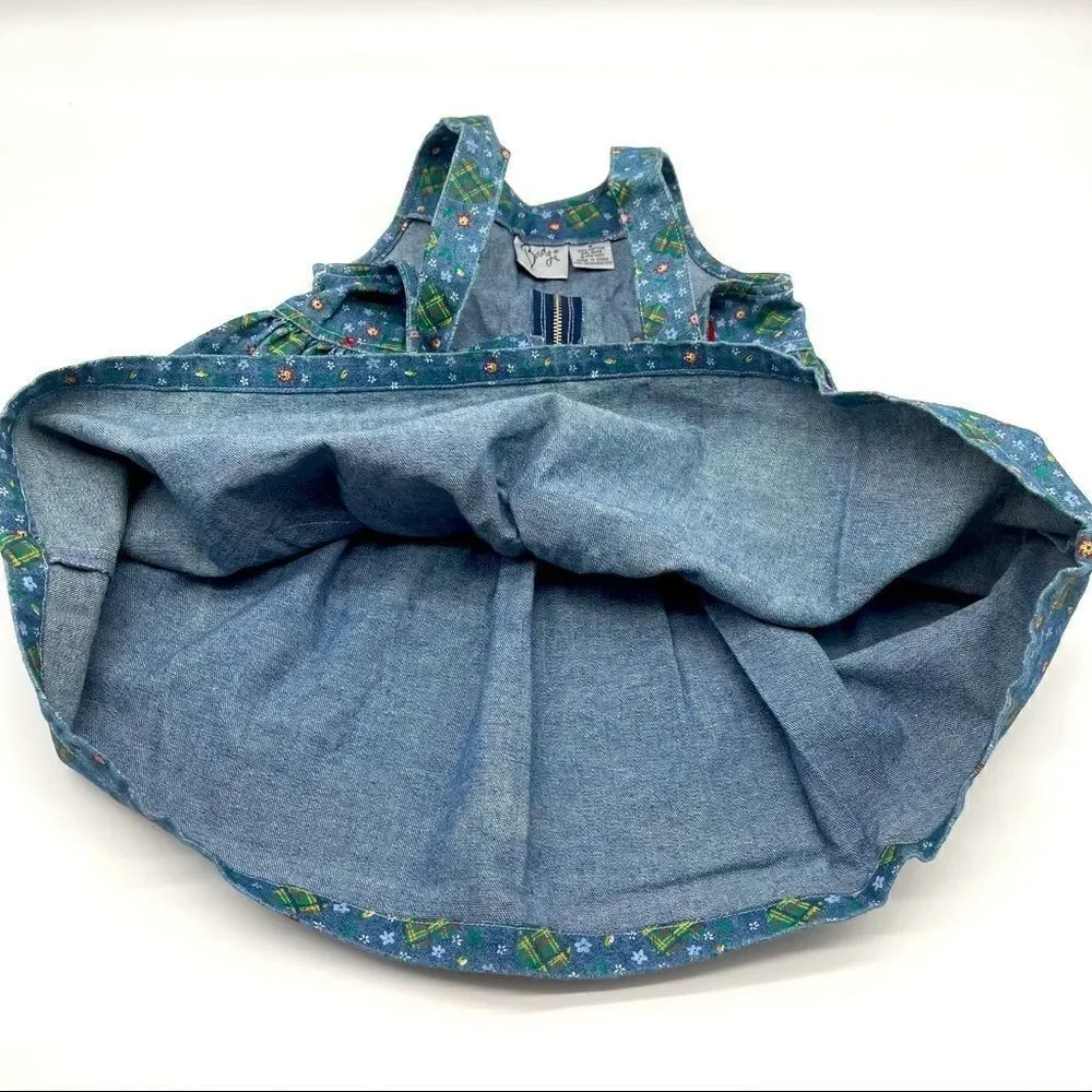 🌸 Badge Printed Chambray Dress Overalls